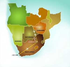 Our Golden Triangle Safari featuring South Africa & Victoria Falls map